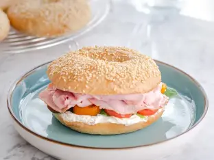 Ham and Cheddar Sandwich - Sesame Bagel