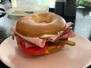 Ham and Cheddar Sandwich - Plain Bagel