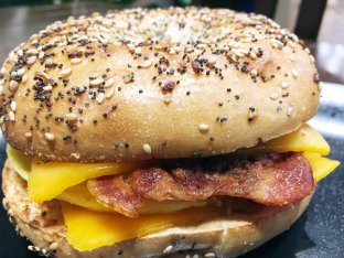 Rose'n Shine with Bacon and Cheddar - Everything Bagel