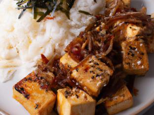 Korean Seasoned Tofu with Purple Rice and Japchae