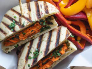 Gluten Free Roasted Veggie With Red Pepper Hummus Panini With Market Green Gluten Free Roasted Veggie With Red Pepper Hummus Panini With Market Green