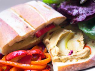 Roasted Veggie With Red Pepper Hummus Panini With Caesar Salad Roasted Veggie With Red Pepper Hummus Panini With Caesar Salad