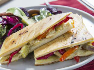 Gluten Free Roasted Veggie With Red Pepper Hummus Panini With Caesar Salad Gluten Free Roasted Veggie With Red Pepper Hummus Panini With Caesar Salad