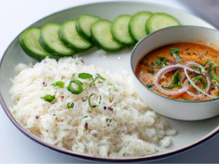 Vegan Dal Tadka with Cucumber Salad and Basmati Rice