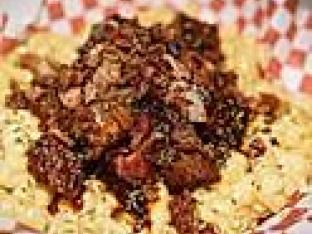 Smothered Mac 'n Cheese topped with Brisket and Bacon Smothered Mac 'n Cheese topped with Brisket and Bacon