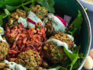 Organic Greens Falafel Bowl with Lentil Salad & Garlic Spread