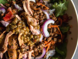 Organic Greens Chicken Bowl with Lentil Salad & Garlic Spread