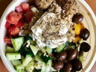 Brown Rice Falafel Bowl with Greek Salad & Tzatziki