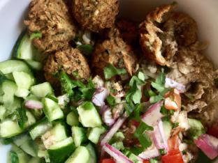 Brown Rice Falafel Bowl with Eons Salad & Hummus Spread