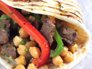 Whole Wheat Pita Steak Wrap with Chickpea Salad & Hummus Spread