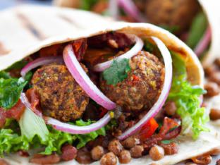 Plain Pita Falafel Wrap with Lentil Salad & Garlic Spread