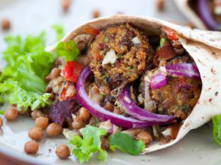 Whole Wheat Pita Falafel Wrap with Lentil Salad & Garlic Spread