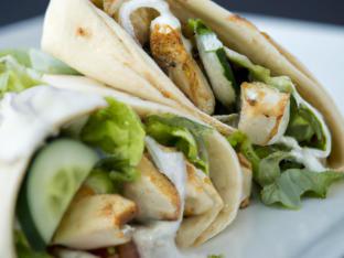 Whole Wheat Pita Chicken Wrap Greek salad & Tzatziki