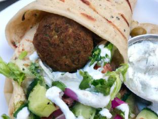 Whole Wheat Pita Falafel Wrap Greek Salad & Tzatziki
