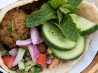 Plain Pita Falafel Wrap with Eons Salad & Tzatziki