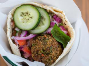 Whole Wheat Pita Falafel with Eons Salad & Tzatziki