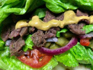 Light Carb Classic Lettuce Wrap Burger With Side Salad and Balsamic Vinaigrette Light Carb Classic Lettuce Wrap Burger With Side Salad and Balsamic Vinaigrette