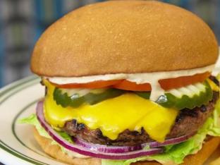 Maverick's Cheese Burger With Side Salad and Ranch Dressing Maverick's Cheese Burger With Side Salad and Ranch Dressing