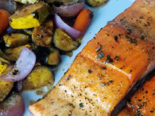 [Special Diet] Olive Oil Marinated Salmon, Double Olive Oil Roasted Veggies