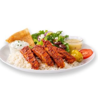 Spicy Harissa Chicken w/ Rice and Greek Salad Box