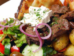 Chargrilled Lamb w/ Red Potatoes and Greek Salad