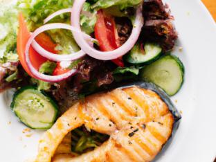 Grilled Salmon (Olive Oil Only) Salad, Tomatoes, Cucumber, Onion (no dressing) Grilled Salmon (Olive Oil Only) Salad, Tomatoes, Cucumber, Onion (no dressing)