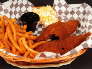 Fried Catfish Basket with Sweet Potato Fries and Coleslaw [21 oz]