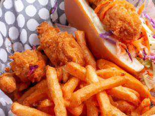 Fried Shrimp Po Boy with Sweet Potato Fries and Coleslaw [21 oz]