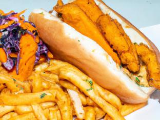 Fried Catfish Po Boy with Sweet Potato Fries and Coleslaw [16 oz]