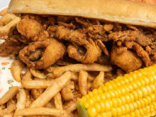 Fried Oyster Po Boy with Cajun Fries and Corn on the Cob [16 oz]