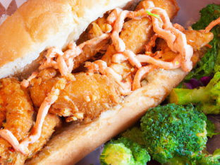 Fried Crawfish Po Boy with Coleslaw and Steamed Broccoli [16 oz]