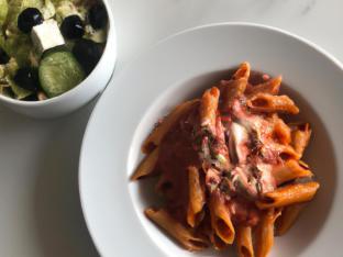 Baked Mostacioli with Greek Salad