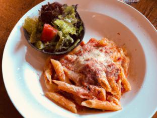Baked Mostacioli with Caesar Salad