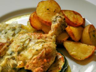 Chicken Vesuvio with Breaded Zucchini