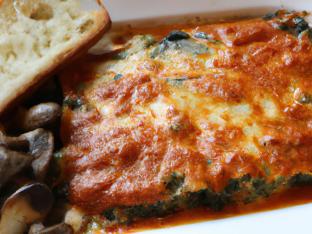 Spinach Lasagna with Marinara Sauce with Sautéed Mushrooms and French Bread