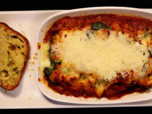 Spinach Lasagna with Marinara Sauce with Breaded Cauliflower and French Bread