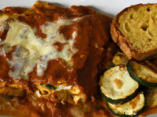 Beef Lasagna with Meat Sauce with Breaded Zucchini and French Bread