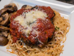 Veal Parm with Breaded Zucchini and French Bread
