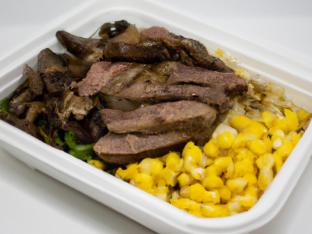 Flank Beef (White) Rice Box w/ Corn and Edamame (GF Soy)