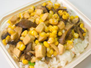 Fried Tofu (Brown) Rice Box w/ Mushrooms and Corn (Ponzu Mayo)