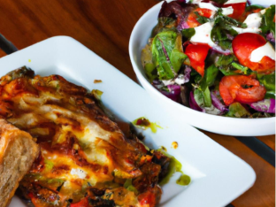 Eggplant Parm with Greek Salad and French Bread