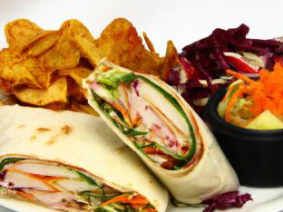 Gluten- Free Roasted Turkey Wrap with Chips and a Green Salad Gluten- Free Roasted Turkey Wrap with Chips and a Green Salad