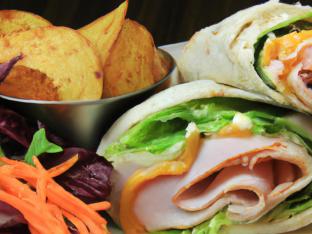 Turkey and Brie Wrap with Chips and a Green Salad Turkey and Brie Wrap with Chips and a Green Salad