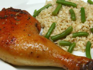 Quarter Dark Chicken with Fried Rice and Green Beans Quarter Dark Chicken with Fried Rice and Green Beans