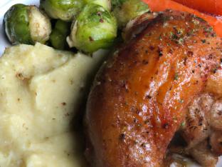 Gluten Free Chicken with Mashed potatoes and Gravy, Brussel Sprouts and Carrots Gluten Free Chicken with Mashed potatoes and Gravy, Brussel Sprouts and Carrots