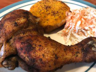 Quarter Dark Chicken with Plantain and Coleslaw Quarter Dark Chicken with Plantain and Coleslaw