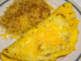 Gluten Free American Cheese Omelette with Hash Browns