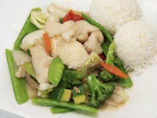 Assorted Vegetable Fish with White Rice Assorted Vegetable Fish with White Rice