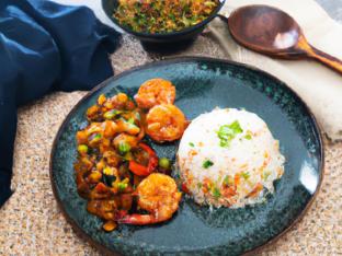 Kung Pao Prawns with Vegetable Fried Rice Kung Pao Prawns with Vegetable Fried Rice