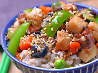 Sesame Chicken with Vegetable Fried Rice Sesame Chicken with Vegetable Fried Rice